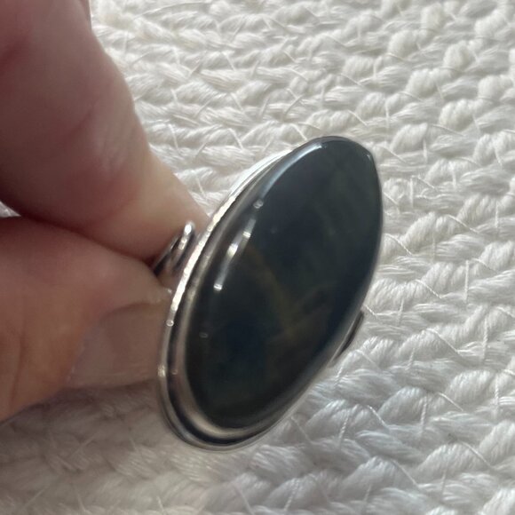 Stunning BLACK TIGERS EYE Handmade Sterling 925 Ring SIze 8.5 #861D - Picture 2 of 3